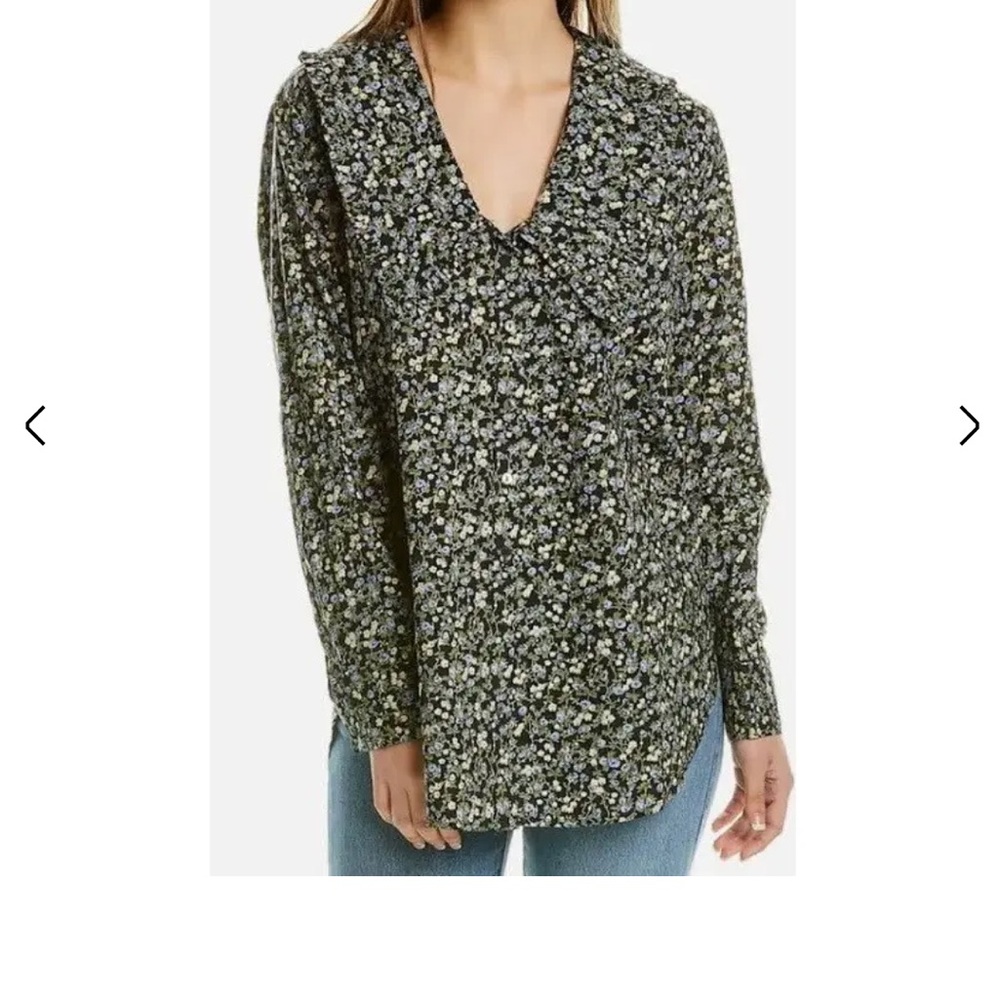 English Factory Black Floral Button Down Shirt XS